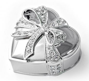 Silver Plated Heart Shape Rhinestone Jewelry Box