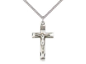 Sterling Silver Crucifix Pendant on a 18&quot; Light Rhodium Light Curb Chain