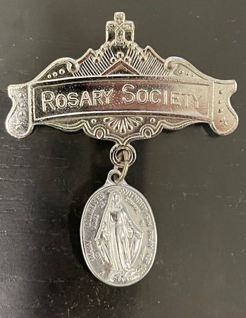 Rosary Society Badge Pin with Miraculous Medal