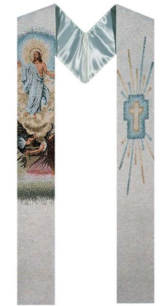 Priest Stole- Ressurection of Jesus, Blue &amp; White