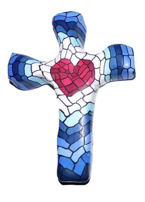 Hand Held Comforting Clay Cross Mosaic Heart