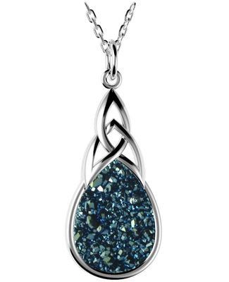 Sterling Silver Celtic Drusy Sea Green Pendant on a 18&quot; Sterling Silver Chain, Disc.