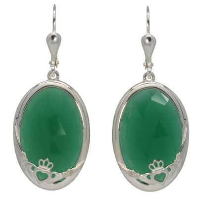 Sterling Silver Claddagh Green Onyx Earrings on a 18&quot; Sterling Silver Chain