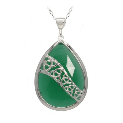 Sterling Silver Trinity Knot Green Onyx Pendant on a 18&quot; Sterling Silver Chain