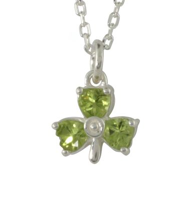 Sterling Silver Peridot Shamrock Pendant on a 18&quot; Sterling Silver Chain