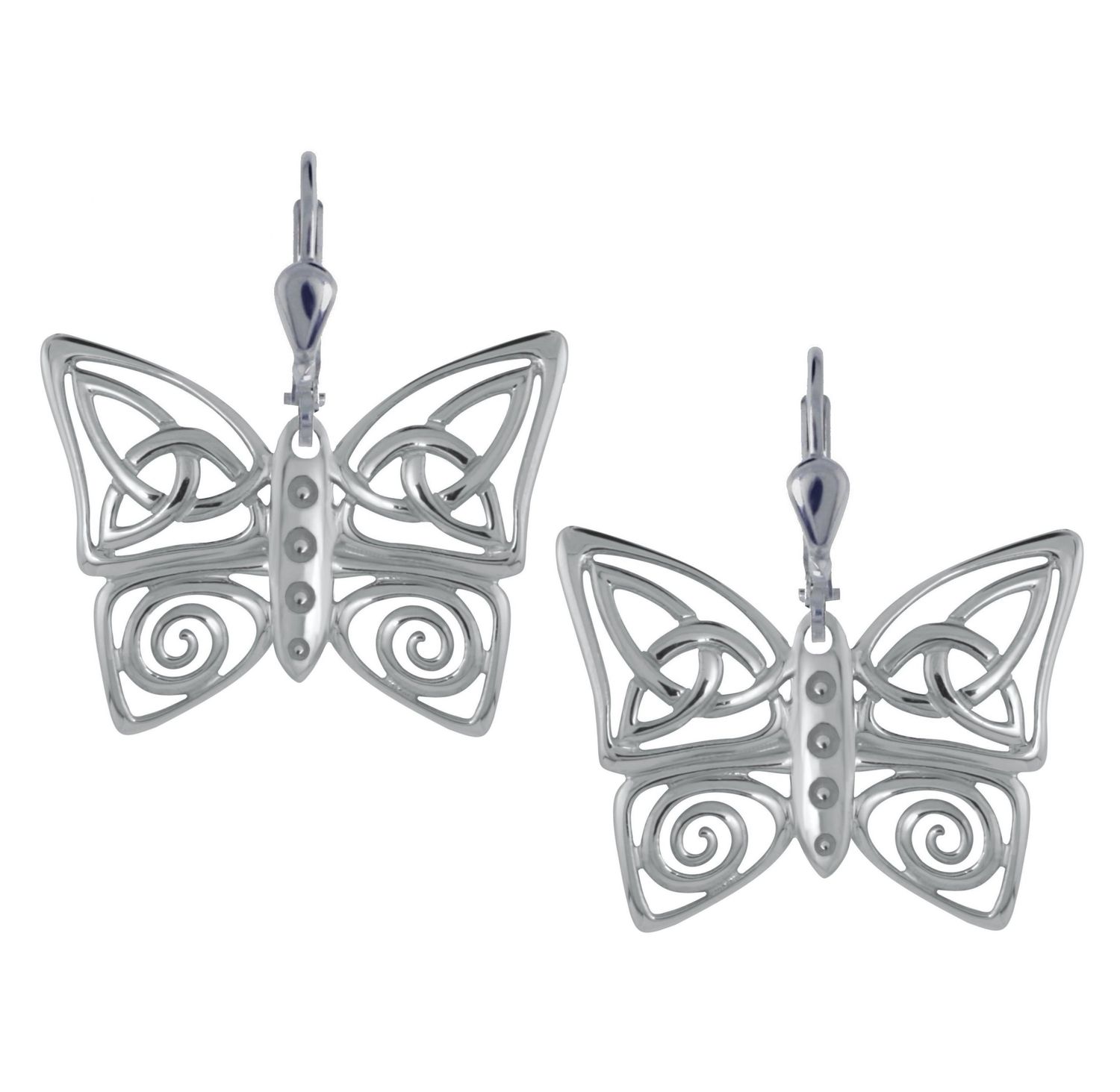 Sterling Silver Trinity and Spiral Butterfly Drop Earrings