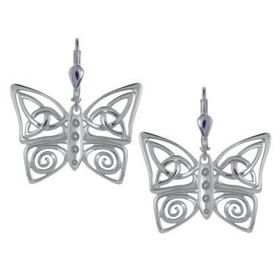 Sterling Silver Trinity and Spiral Butterfly Drop Earrings