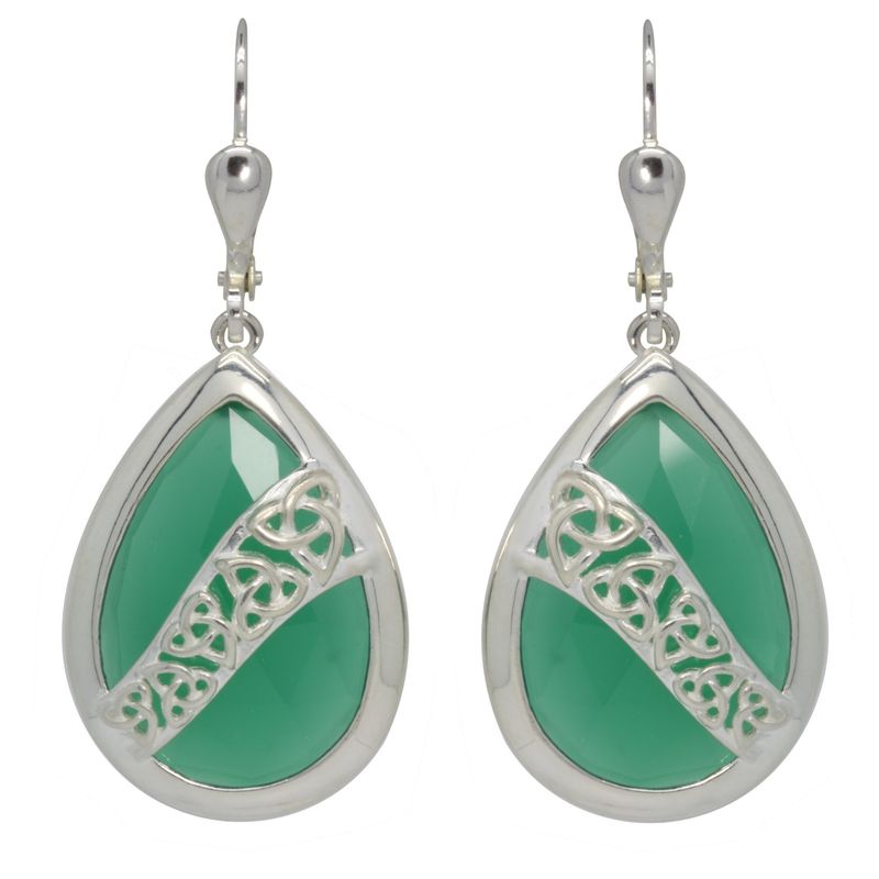 Sterling Silver Trinity Green Onyx Earrings