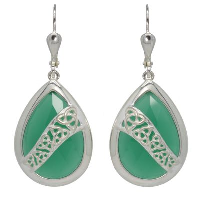 Sterling Silver Trinity Green Onyx Earrings