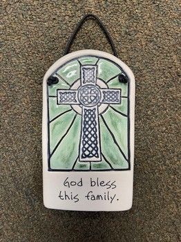 &quot;God bless this family&quot; Stained Glass Plaque, Disc.