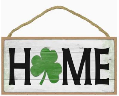 Home with Shamrock 5&quot; X 10&quot; Wood Plaque Sign