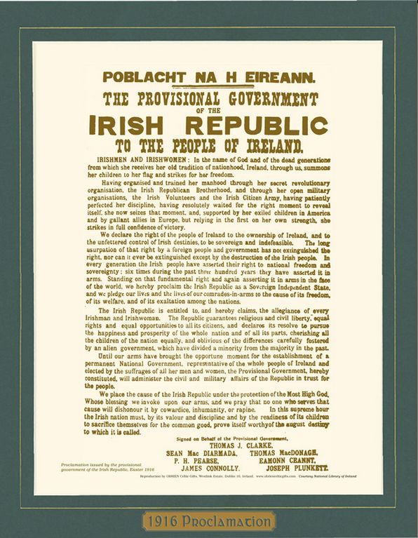 1916 Irish Proclamation - 10&quot; x 12&quot; Green Mount &amp; Ready to Frame