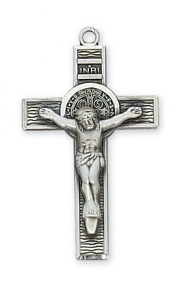Sterling Silver St. Benedict Crucifix on a 24&quot; Rhodium Plated Chain