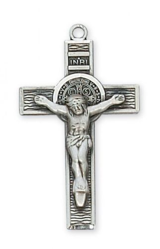 Sterling Silver St. Benedict Crucifix on a 24&quot; Rhodium Plated Chain