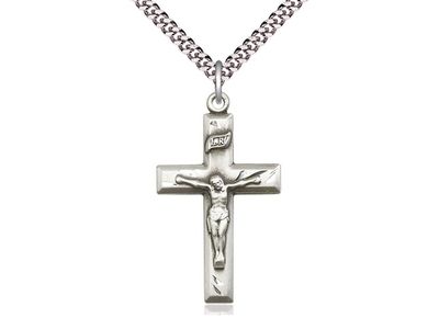 Sterling Silver Crucifix Pendant on a 24&quot; Light Rhodium Heavy Curb Chain
