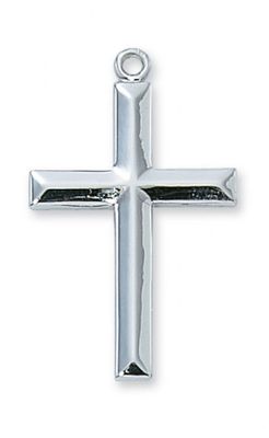Sterling Silver Beveled Cross on a 24&quot; Stainless Steel Chain