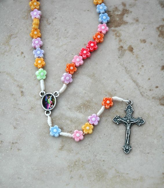 Brazilian Acrylic Rosary- Flowers on Cord