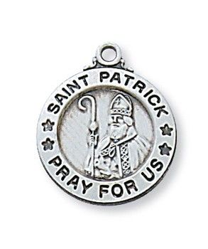 Sterling Silver St. Patrick Medal on a 18&quot; Stainless Steel Chain