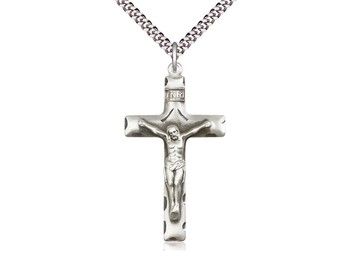 Sterling Silver Crucifix on a 24&quot; Light Rhod. Heavy Curb Chain