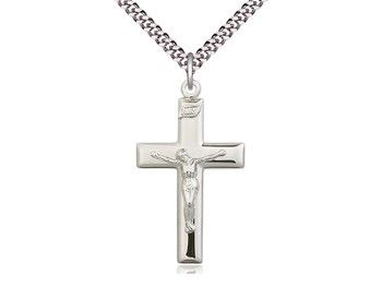 Sterling Silver Crucifix Pendant on a 24&quot; Light Rhod. Heavy Curb Chain