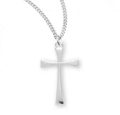 Sterling Silver Tapered End Cross on a 18&quot; Rhodium Plated Chaind