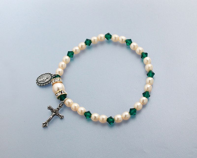 Birthstone Stretch Rosary Bracelet May Emerald