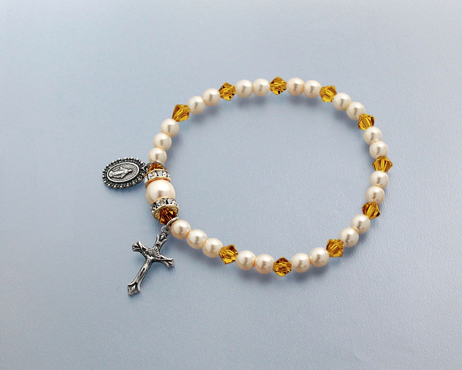 Birthstone Stretch Rosary Bracelet November Yellow Topaz