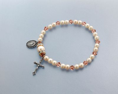 Birthstone Stretch Rosary Bracelet October Rose Zircon