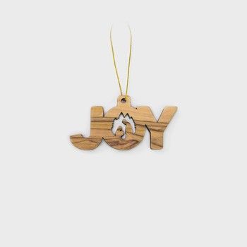 2D Christmas Ornament – Joy with Nativity, Holy Land Olive Wood Christmas Ornament