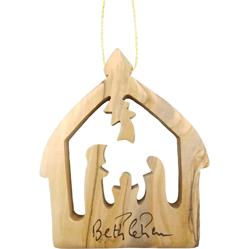 Olive Wood Bethlehem Heart Nativity 3&quot; Ornament