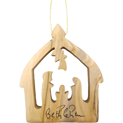 Olive Wood Bethlehem Heart Nativity 3&quot; Ornament