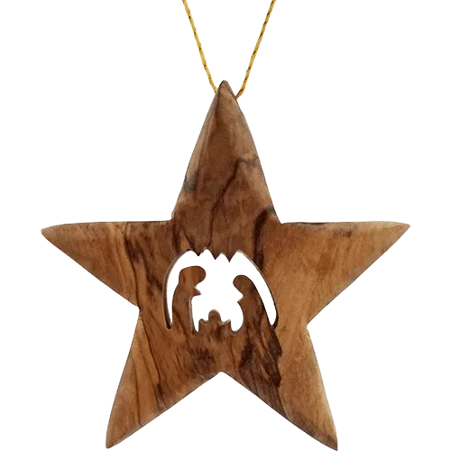 Olive Wood Bethlehem Star Nativity 3&quot; Ornament