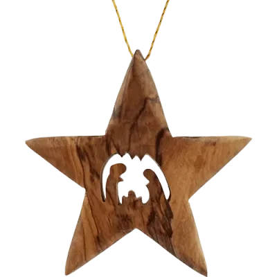 Olive Wood Bethlehem Star Nativity 3&quot; Ornament