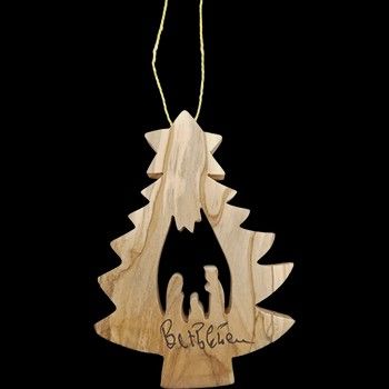 Olive Wood Bethlehem Pine Tree Nativity 3&quot; Ornament
