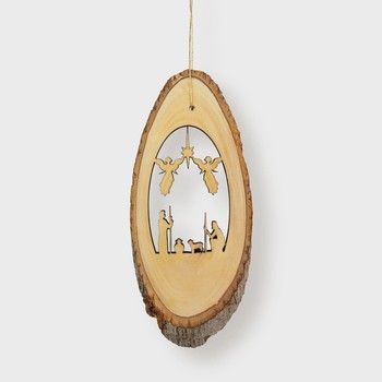 Shepherds with Angels – Live Edge Olive Wood Slab Ornament