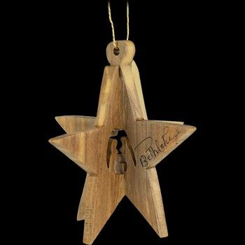 Holy Family &amp; Bethlehem Star, 3-Dimensional Holy Land Olive Wood Ornament