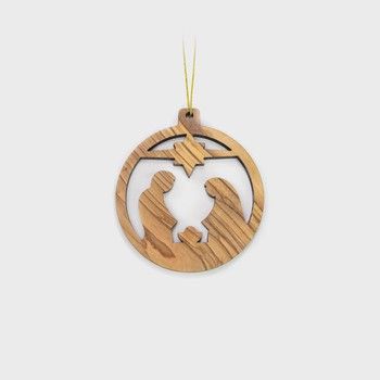 2D Christmas Circle Nativity, Holy Land Olive Wood Christmas Ornament