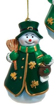 3.5&quot; Irish Snowman Ornament- Broom/Pot of Gold