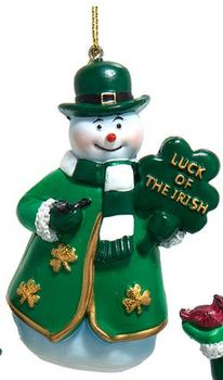 3.5&quot; Irish Snowman Ornament- Luck of the Irish Shamrock