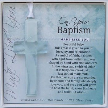 Baby Baptism Gift USA Handmade Glass Cross Keepsake