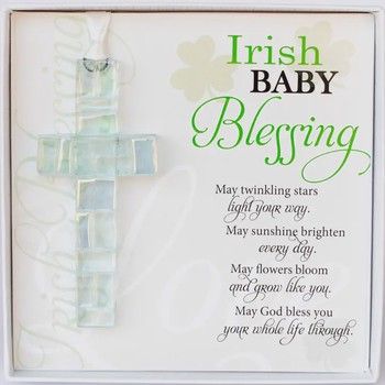 Irish Baby Gift Blessing Card &amp; Mosaic Glass Cross