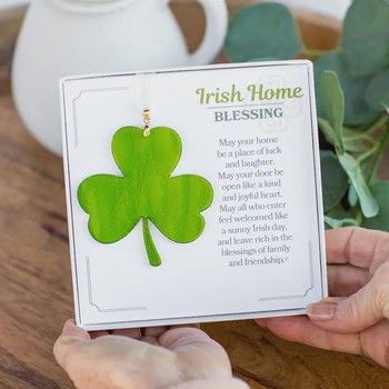 Irish Home Gift Blessing Card &amp; USA Glass Shamrock