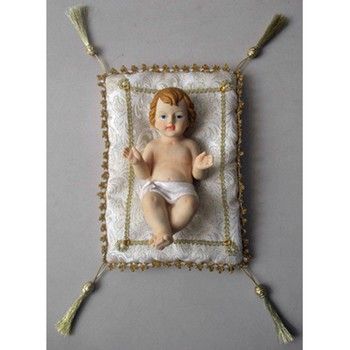 8&quot; Baby Jesus with White/Gold Decorative Pillow
