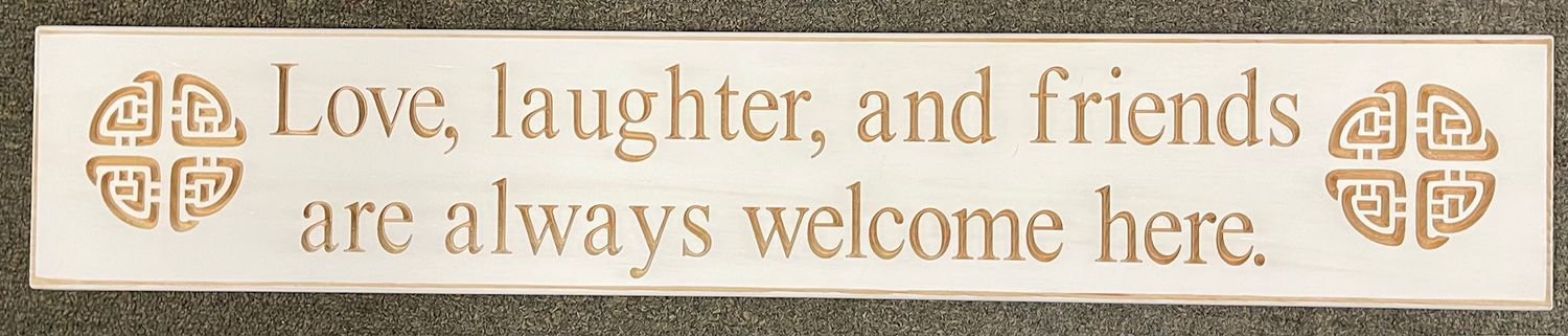 Love, Laughter, and Friends Are Always Welcome Here Antique White Wood Sign Love, Laughter, and Friends Are Always Welcome Here Antique White Wood Sign