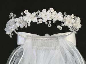 24" Veil - Organza Flowers &amp; Rhinestones T-85
