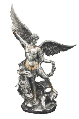 9" St. Michael Pewter Style with Gold Trim