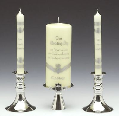 Mullingar Pewter Claddagh Wedding Unity 3PC Candle Holder (candles not included)