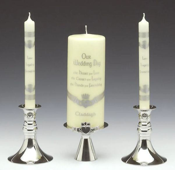 Mullingar Pewter Claddagh Wedding Unity 3PC Candle Holder (candles not included)