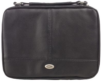 Two-fold Black Faux Leather Organizer Bible Cover- Choose Size
