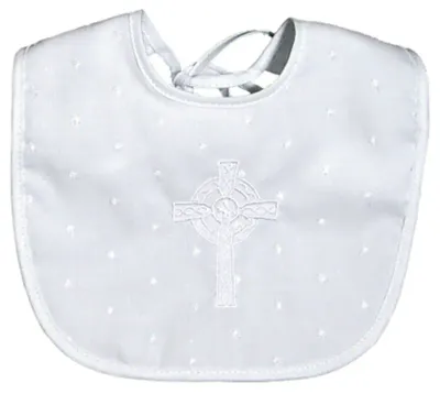 Celtic Cross Christening Embroidered White Bib Celtic Cross Christening Embroidered White Bib